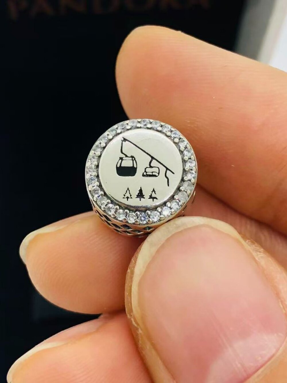 ✨🔥Pandora Swiss Cable Car Exclusive Button charm Skifahren charm Skiing Charm